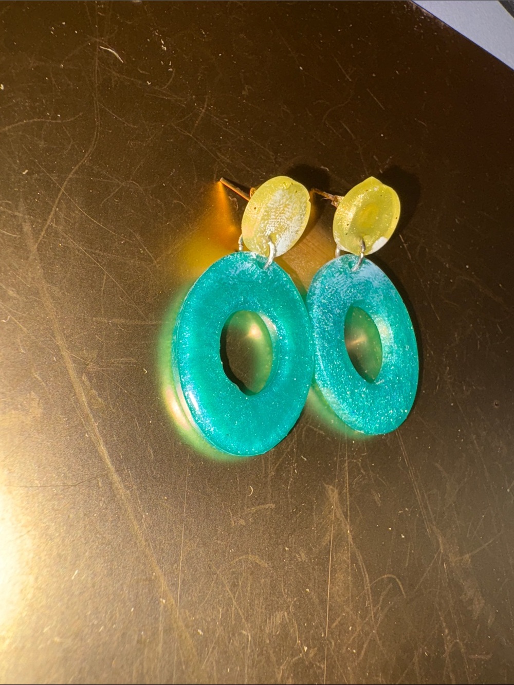 Emmy’s Creations Hand Crafted Teal and Lime Resin Hoop Earrings - Women Jewelry